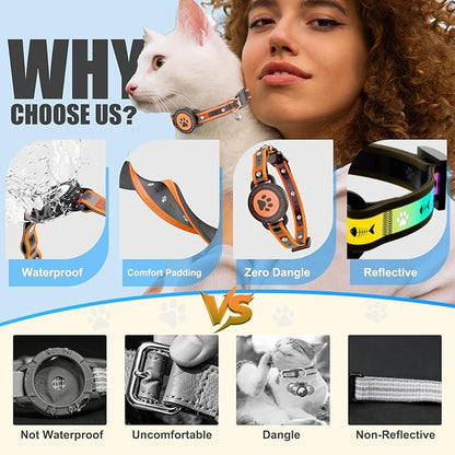 Airtag Cat Collar Breakaway, Reflective Cat Collar with AirTag Holder and Bell, Compatible with Apple Air Tag, Comfortable Padding, Adjustable, Durable (Orange, S)