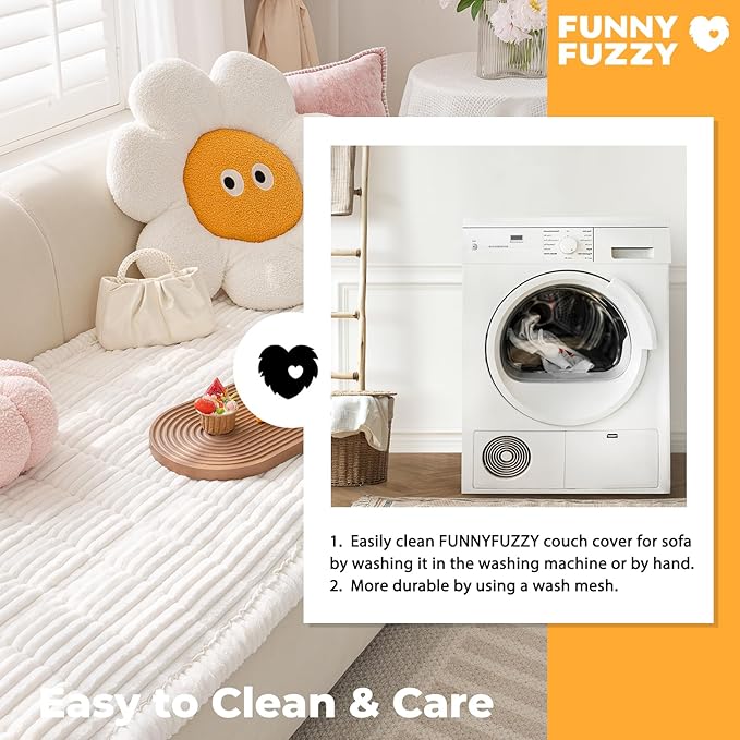 FUNNY FUZZY Pet Couch Covers for Sofa, Washable Dog Couch Cover Protector for Dogs, Flannel Couch Covers for Dogs Pet Friendly Pets Mat Bed Sofa Cover (White, 27.6"×59.1")