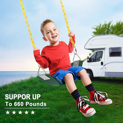 AGPTEK Swing Set, Seat with 66 Inch Anti-Rust Chains Thermoplastic Coated, Support 250lb, Cushion Accessories Replacement with Snap Hooks for Outdoors, Playground, Jungle & Gym - Green