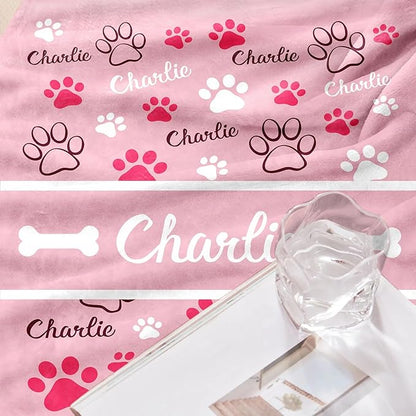 Personalized Dog Blanket, Customized Pet Blankets with Name Picture, Throw Blanket for Small Medium Large Dog Puppy Cat (E-Pink)