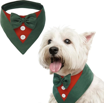 FUAMEY Dog Tuxedo Christmas for Small Dogs,Dog Formal Suit Dogs Attire Pet Bow Tie Puppy Party Costumes Cat Tux Outfits Pets Bandana Cosplay Adjustable Bowties Christmas Green Red XS