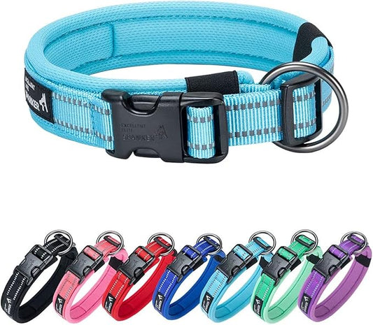 EXCELLENT ELITE SPANKER Reflective Dog Collar Classic Soft Padded Breathable Nylon Adjustable Pet Collar with Quick Release Buckle for Boy Girl Male Female Small Medium Large Dogs Training(LBLU-S)
