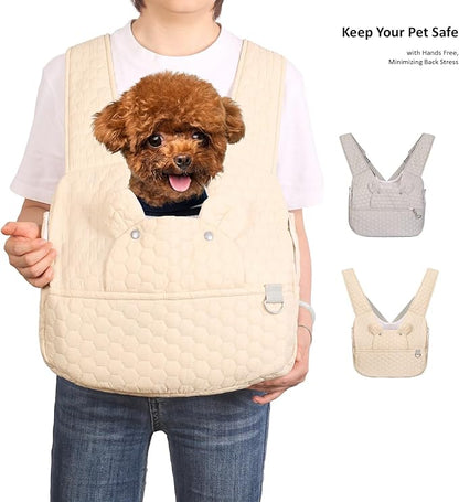 Dog Backpack Carrier for Small Dogs, Cat Carrier Sling, Front Facing Pets Chest, Adjustable Straps & Safety Lock, Hands-Free Dog Carrier, Gifts for Hiking, Biking & Daily, Fit 5-15 Lbs (Beige)