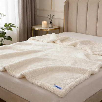 Waterproof Dog Blanket for Large Dogs - Reversible Washable Pet Blanket, Soft Sherpa Fleece Furniture Protector, Cat Throw Bed Couch, Cream, 60"x80"