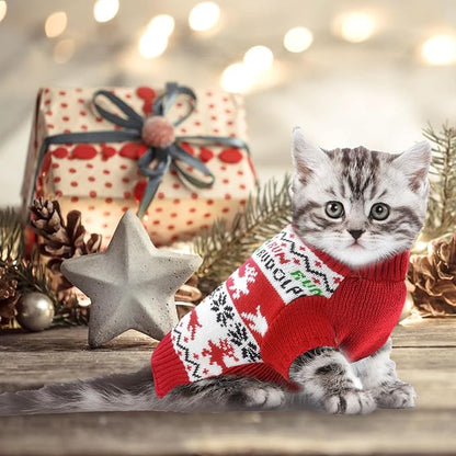 Dog Christmas Sweater Xmas Pet Clothes Cute Reindeer Christmas Dog Costume Outfits Holiday Knitwear Puppy Cat Jumpers New Year Gifts for Small Medium Large Dogs(Red Runing Deer,L)