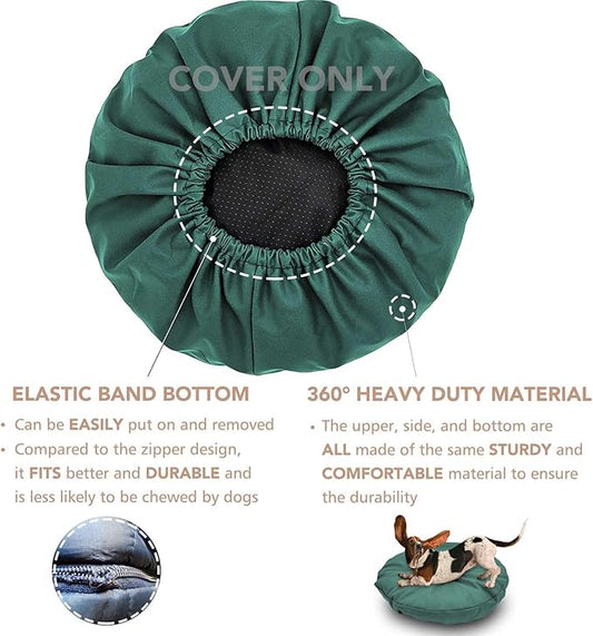 Dog Bed Cover Waterproof Replacement Machine Washable Covers for 44x44 Inch Dog Bed Heavy Duty Scratch Resistant Mattress Protector Pet Bed Round Dark Green Cover Only