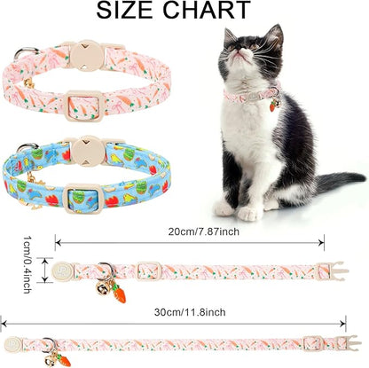 Cat Collar,2Pack Easter Day Cat Collars Cute Breakaway Kitty Collars,Easter Chicks & Carrots Cat Collar with Bell, Spring Pink Bow Kitten Collars with Safety Buckle for Girl & Boy Cats