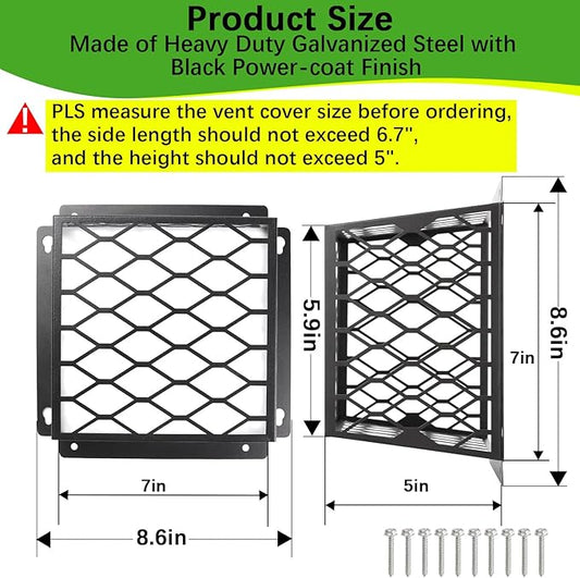 Dryer Vent Cover Guard,Dryer Vent Bird Guard Cagefor Most 3" to 4" Exhaust Fan Cover,7"Lx7"Wx5"H Steel Ventilation Bird Cage for Bathroom Exhaust Ventilation,Black,2PCS