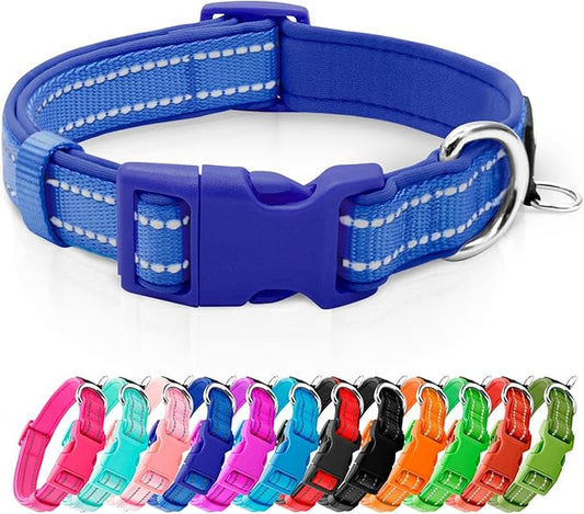 azuza Reflective Dog Collar,Soft Neoprene Padded Pet Collar with ID Tag Ring,Adjustable for Puppy and Small Dogs,Royal Blue,XS