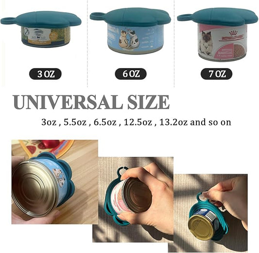 Cat Food Can Spoon & 3 Pcs Can Lids | Cute Paw Shape Covers & Opener for Wet Food | Universal BPA Free Silicone for Cats and Dogs Food(Dark Blue)
