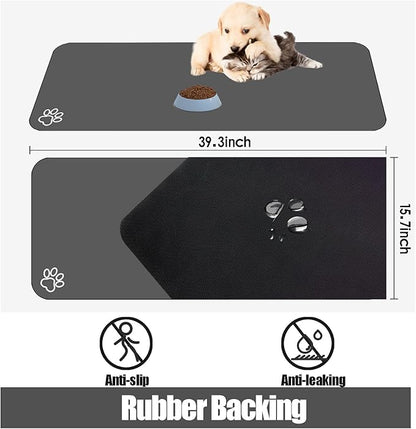 Large Pet Feeding Mat, 36" x 24" Absorbent Quick Dry Dog Mat for Food and Water Bowl, Non Skid Cat Bowl Mat, No Stains Quick Dry for Pet Water Dispenser Pet Supplies for Messy Drinkers