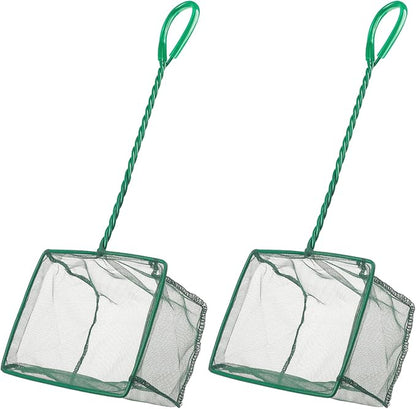 Pawfly Aquarium Fish Net with Braided Metal Handle Square Net with Soft Fine Mesh Sludge Food Residue Wastes Skimming Cleaning Net for Fish Tanks Small Koi Ponds and Pools