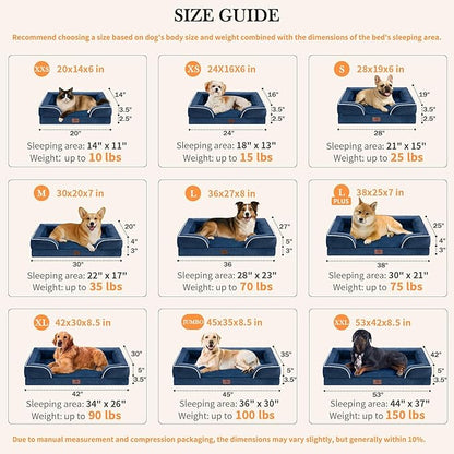 Comfort Expression Orthopedic Dog Bed for Small Dogs 24x16 Inch, Waterproof Supportive Egg Crate Foam Small Pet Bed with Removable Bolsters, Dog Couch with Washable Cover & Non-Slip Bottom, Navy Blue