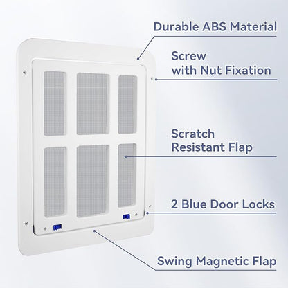 NAMSAN Dog Screen Door, Passage Size 12 x 16 inches, Dog Door for Screen Door, Large Pet Door for Sliding Door, Magnetic Automatic Closing, Self-Assembly, Lockable, White ﻿