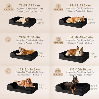 EHEYCIGA Orthopedic Dog Bed for Medium Dogs, Waterproof Memory Foam Medium Dog Beds with Sides, Non-Slip Bottom and Egg-Crate Foam Pet Couch Bed with Washable Removable Cover, Black