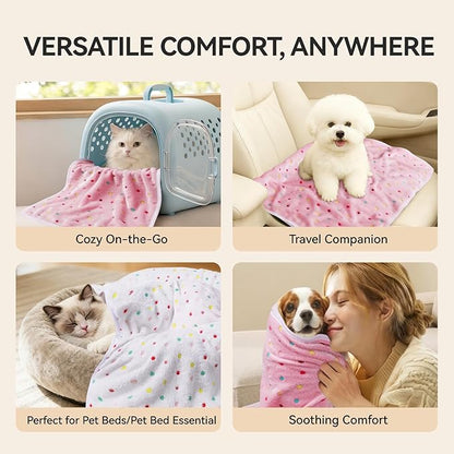 LINENLUX 1 Pack 3 Blankets Super Soft Fluffy Premium Fleece Dog Blankets for Puppy Cat Pet Blanket Flannel Throw Warm Sleep Polka Dot 31x20 inches