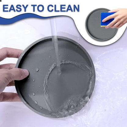 Arespark Pet Silicone Food Mat, Set of 2 Nonslip Waterproof Feeding Bowl Mat with Raised Edges for Food and Water Prevent Spills, Round Eating Tray for Dog Cat Puppy Kitten, 6'' x 6''