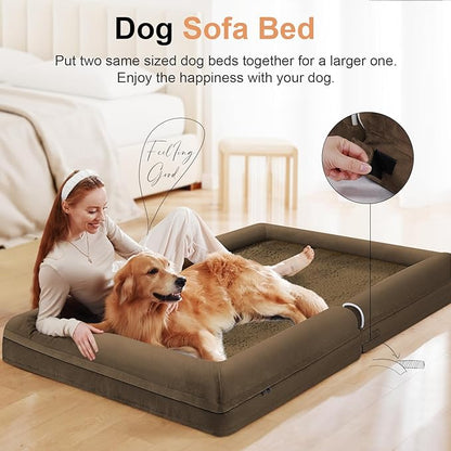 Large Dog Bed Orthopedic Washable: Extra Large Sized Beds for Jumbo Dogs Egg Crate Foam Sofa Couch Waterproof Removable Cover - Dark Coffee