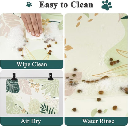 Topotdor Boho Dog Food Mat - Absorbent Quick-Dry Cat Bowl Mat for Food and Water, Non-Slip Pet Feeding Placemat for Messy Drinkers Dog Accessories Pet Supplies, 16"x24", Green