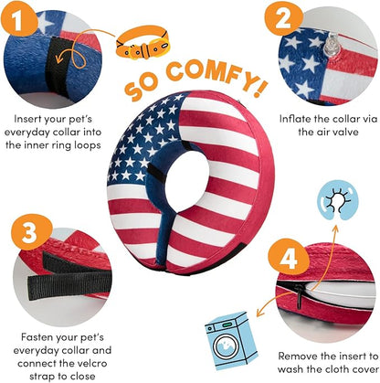 BENCMATE Inflatable Dog Cone Collar Alternative, Soft Dog Cone for Small Medium Large Dogs and Cats, Neck Recovery ECollar Donut Collar After Surgery (XLarge, Flag)