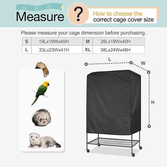 Explore Land Bird Universal Pet Cage Cover Good Night for Cats, Mink, Totoro, Parakeet, Parrot and Small Animals (Black, L)
