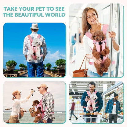 Dog Carrier Backpacks, Adjustable Dog Backpack Carrier, Legs Out Easy-fit Dog Chest Carrier for Medium Small Dogs, Hands Free Dog Front Carrier for Hiking, Cycling（Pink M）