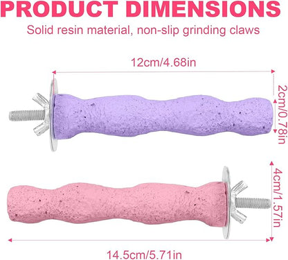2pcs Bird Beak Grinding Stone, Resin Anti-Slip Beak Grinder Stone Bird Nail Trimming Claw Trimmer Perches Parrot Cage Stand Toys for Budgie Cockatiel Conure Parakeet Cage Accessories (Pink, Purple)
