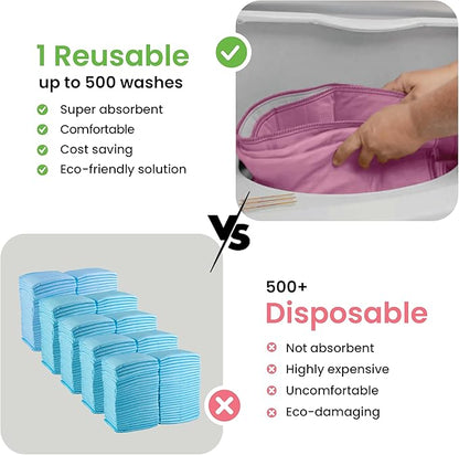 IMPROVIA® Washable Underpads, Heavy Absorbency Reusable Incontinence Pads for Kids, Adults, Elderly, and Pets, Waterproof Protection Floor (Pink and White, 18" x 24" - Pack of 4)