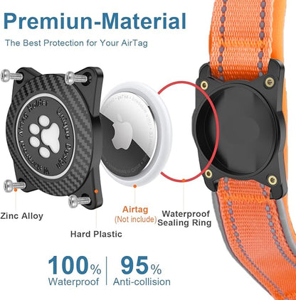 Airtag Dog Collar with Waterproof Air Tag Holder, Luminous Reflective, Soft Padded, Adjustable Nylon Pet Collar for Small Medium Large Heavy Duty Dogs,Orange, L