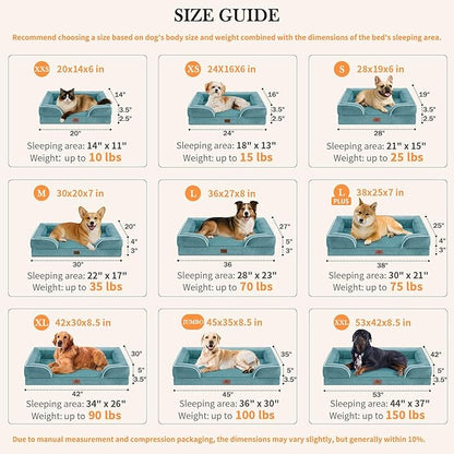 Comfort Expression Orthopedic Dog Bed for Extra Large Dogs 53x42 Inch, Waterproof Egg Crate Foam XXL Pet Bed with Removable Bolsters, Dog Couch with Washable Cover & Non-Slip Bottom, Washed Blue