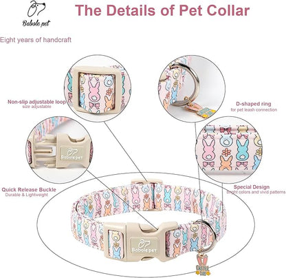 Easter Dog Collar for Small Dogs - Pastel Bunny Easter Collars for Female Dogs, Cute Spring Girl Dog Collar, Lightweight Adjustable Cartoon Holiday Pet Collars S