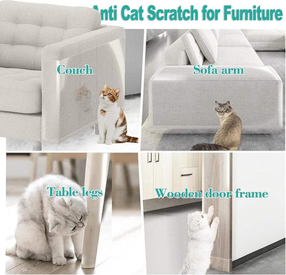 118"x8" Self-Adhesive Cat Scratch Protector Tape, Anti-Claw Couch Furniture Guard for Sofa Beds Doors Tables Walls, Clear Pet Scratch Deterrent