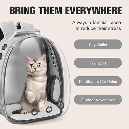 Cat Carrier Backpack, Pet Carrier Backpack Front Pack for Small Medium Cat Puppy Dog Carrier Backpack Bag Space Capsule, Airline-Approved Pet Carrier for Travel Hiking Walking Camping (Grey)
