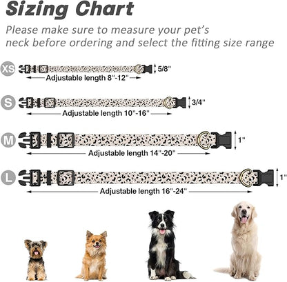 Reflective Dog Collar for Extra Small Dogs, Cute Leopard Style Adjustable Heavy-Duty Nylon Puppy Collar for Boy and Girl Female, Soft Pet Accessories with Quick Release Buckle, Beige