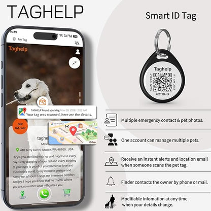 (2 Pack) Smart QR Code ID Dog cat Tags for Collar Personalized for Pet Online Profile - Scan QR Receive Instant Pet Location Alert Email, Anti-Lost,No Subscription fees (Black & Pink, for Dog - 1.2")