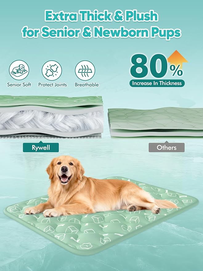Rywell Dog Cooling Mat 2.0, Nature Green,36" x 27" Thick & Durable Cooling Mat for Large Dogs, Long-Lasting Cool with Waterproof & Color-Changing Arc-Chill Tech (Q-Max>0.5) Washable& Non-Toxic