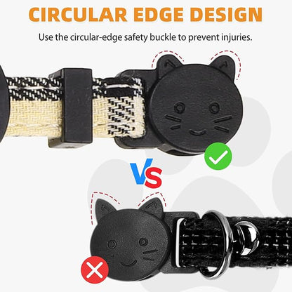 KOOLTAIL Cat Collar Breakaway with Bowtie and Bells, 2 Pack Cute Kitten Collars for Boys & Girls, Classic Plaid Design with Safety Buckle Adjustable for Small Large Cats Puppy,Black & Beige