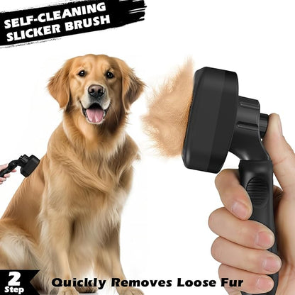 3PCS Self Cleaning Slicker Brush & Pet Grooming Rake & Flea Comb for Dogs,Cats and Horses | Double-Sided Dematting Comb & Skin Friendly Deshedding Grooming Tool | Premium Pet Supplies (Black)