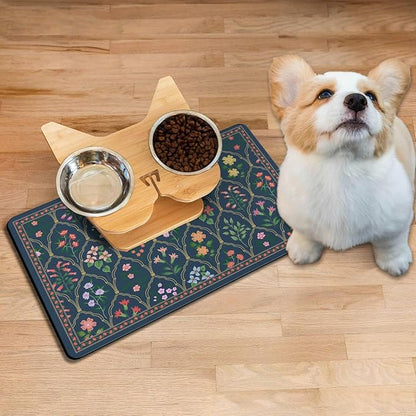 Absorbent Pet Dog Bowl Mat for Food and Water, Pet Cat Food Feeding Mat with Non Slip Rubber Backing, Dog Food Mats for Floors Waterproof, 16"x24"