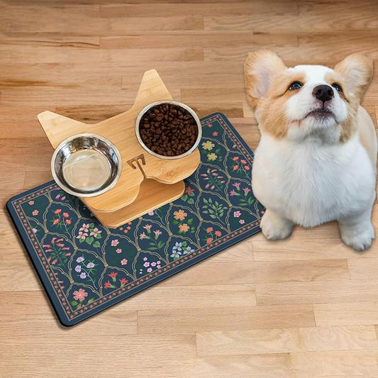Absorbent Pet Dog Bowl Mat for Food and Water, Pet Cat Food Feeding Mat with Non Slip Rubber Backing, Dog Food Mats for Floors Waterproof, 16"x24"