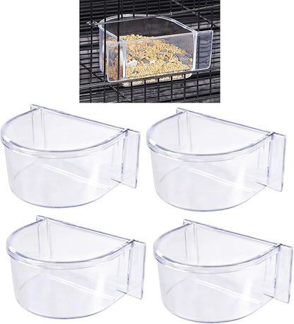 Lot of 4 Bird Cage Clear Plastic Seed Water Feeder Cups