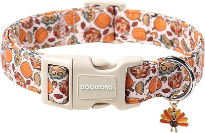 DOGWONG Fall Plaid Dog Collar,Turkey Thanksgiving Dog Collars, Adjustable Cute Pumpkin Pet Collars Design Dog Collar for Small Medium Large Dogs