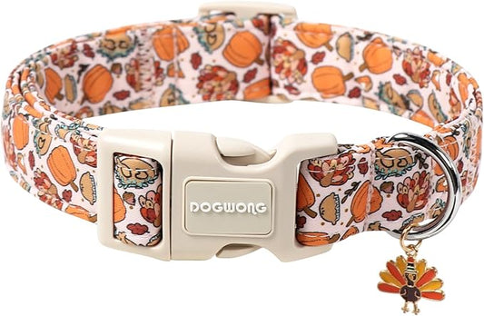 DOGWONG Fall Plaid Dog Collar,Turkey Thanksgiving Dog Collars, Adjustable Cute Pumpkin Pet Collars Design Dog Collar for Small Medium Large Dogs