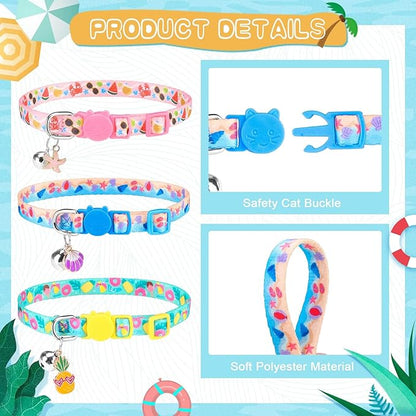 PUPTECK Summer Cat Collars Breakaway with Bell - Pet Collar 3 Pack for Girl Boy Kittens Puppies and Small Pets