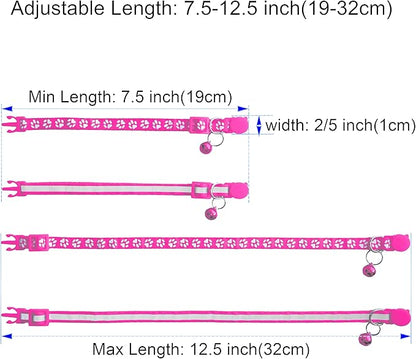 2 Pack Breakaway Cat Collars with Bells, Reflective Design and Claw Print Design, Safety Buckle, Adjustable 7.5-12.5 Inches for Kittens & Cats (Rose)
