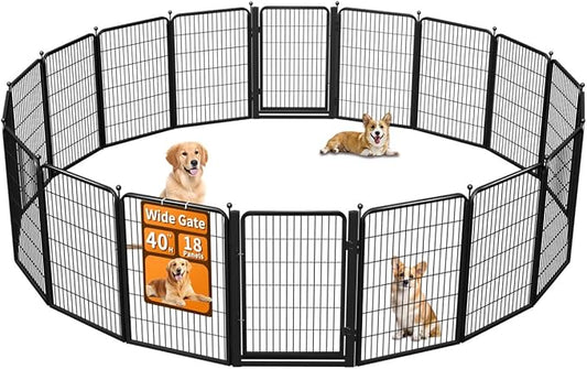 Dog Fence Outdoor Pens Outside,Portable Dog Play Pen 40" H 18 Panels Pet Playpen Exercise Pens for Puppys Small Medium Large Dogs RV Camping Yard Garden Indoor Wide Gate