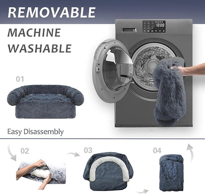 Calming Dogs/Cats Bed Mats, Dog Pad Washable Removable Couch Cover, Plush Long Fur Mat for Pets, Waterproof Lining, Perfect for Small, Medium and Large Dogs and Cats (Navy Blue, 59"x39")