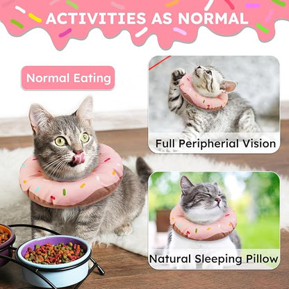 Cat Cone Collar Soft, Waterproof Cat Recovery Collars Spay Cones to Stop Licking Cute Donut E Collar After Surgery Anti-Lick Wound Healing Safety Elizabethan Collar for Kittens (Donut Pink, Medium)