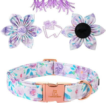 Lionheart Glory Cute Floral Pattern Adjustable Dog Collar for X-Small Dogs - Purple with Flower