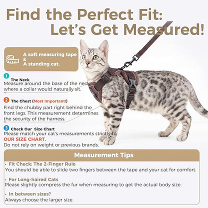 Cat Harness and Leash Set Escape Proof Tactical Medium Kitten Harness Emotional Support Cat Vest, Brown, M